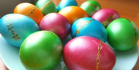 Colored Easter eggs. Stock Photos