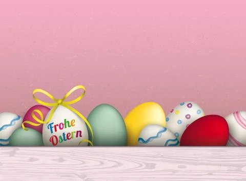 Colored Easter Eggs Pink Background Frohe Ostern Stock Illustration