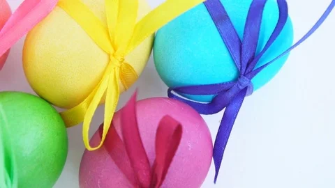 Colored Easter Eggs With Ribbons Stock Footage 73504256