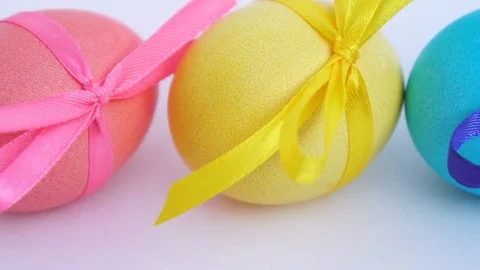 Colored Easter Eggs With Ribbons Stock Footage 73504316