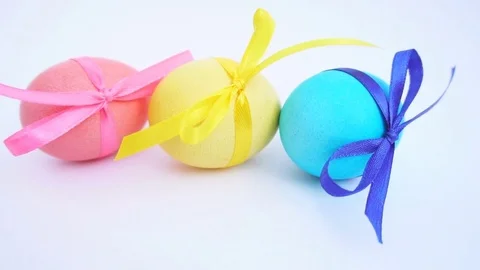 Colored Easter Eggs With Ribbons Stock Footage 73505861
