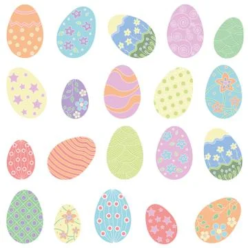 Colored Easter eggs seamless pattern in doodle style on white. vector illustr Stock Illustration