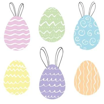 Colored Easter Eggs. Set of vector illustrations of eggs with different ornam Stock Illustration