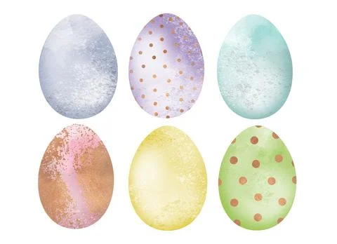 Colored Easter Eggs Spring Holiday Decor Set. Watercolour illustration isolated Stock Illustration