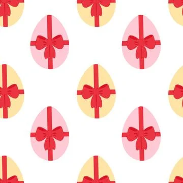 Colored Easter Eggs tied ribbon bow Colorful Seamless Pattern Easter or Thematic Stock Illustration