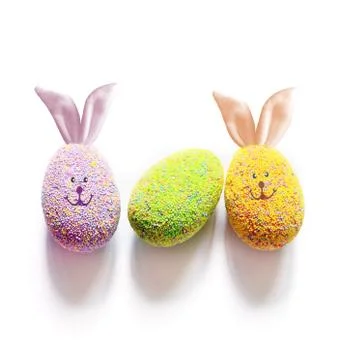 Colored easter eggs on a white background. Holiday concept. Stock Photos