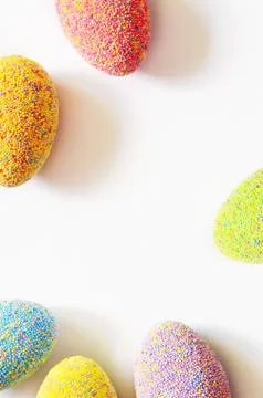 Colored easter eggs on a white background. Holiday concept. Stock Photos