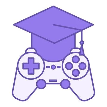 Colored Educational Game Icon. Vector Icon of Game Console and Graduation H.. Stock Illustration