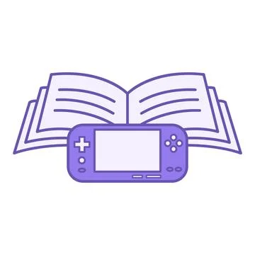 Colored Educational Game Icon. Vector Icon. Open Book and Game Console, Joy.. Stock Illustration