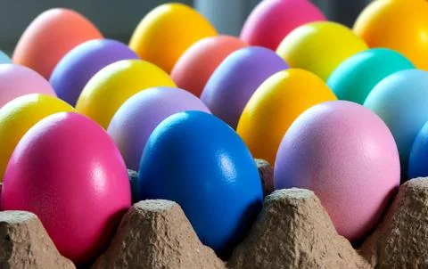 Colored egg boxes, colorful eggs for Easter Stock Photos