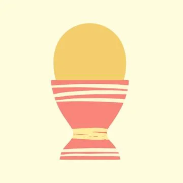 Colored egg in cup vector illustration. Easter meal. Boiled painted yellow egg Stock Illustration
