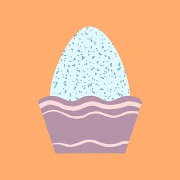 Colored egg in cup vector illustration. Easter meal decor. Painted checkerboard Stock Illustration