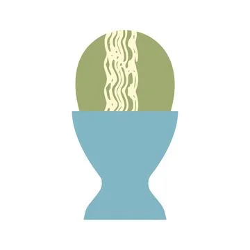 Colored egg in cup vector illustration. Easter meal. Decorated with hand painted Stock Illustration