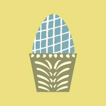 Colored egg in cup vector illustration. Easter meal decor. Painted checkerboard Stock Illustration