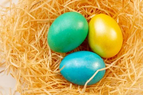 Colored eggs for easter in a backset Stock Photos