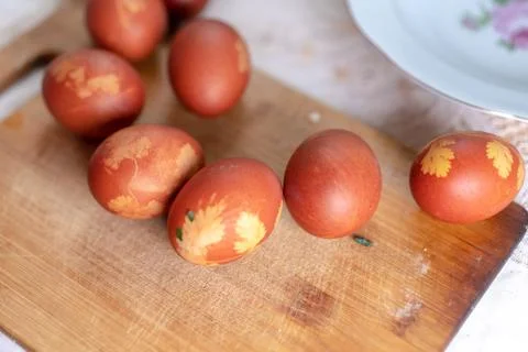 Colored eggs with Easter ornament Stock Photos