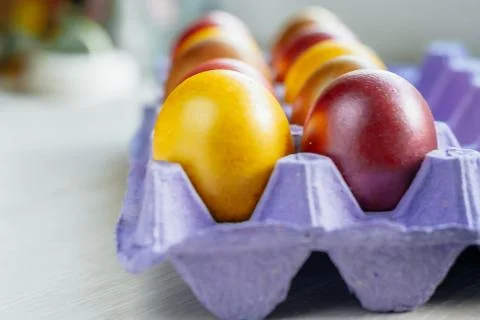 Colored a eggs lined up in rows Stock Photos