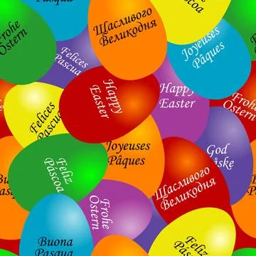 Colored eggs with the message Happy Easter in different languages Stock Illustration