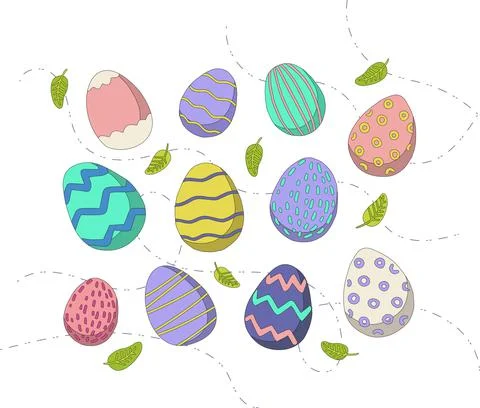 Colored eggs set. Vector illustration in hand drawn style. Children's illustr Stock Illustration