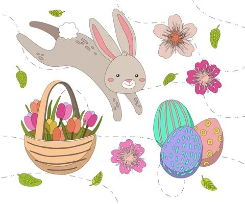 Colored eggs set. Vector illustration in hand drawn style. Children's illustr Stock Illustration