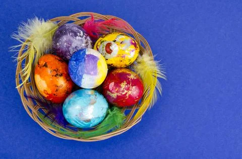 Colored eggs - symbol of celebration of Easter Stock Photos