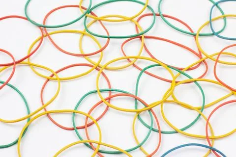 Colored elastic rubber for banknotes on a white background. office and busine Stock Photos