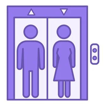 Colored Elevator Icon. Vector Icon. Man and Woman in an Elevator. Up and Do.. 库存插图