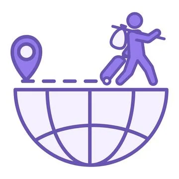 Colored Emigration Icon. Vector Icon. Planet Earth, Pin Marker, and a Perso.. Stock Illustration