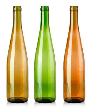 Colored Empty bottles for wine isolated on white background Stock Photos
