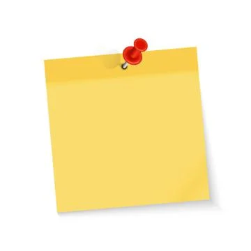 Colored empty paper note sticker with red pin for office text or business mes Illustrazione stock