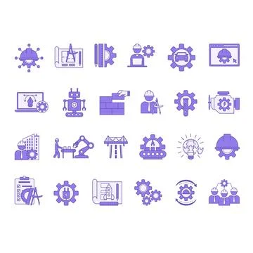 Colored Engineering Icon Set. Vector Illustrations Engineer, Construction, .. Stock Illustration
