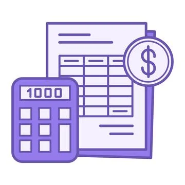 Colored Estimate Icon. Vector Icon. Documents, Calculator, and Dollar Coin... Stockillustratie