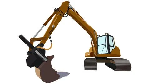 Colored excavator in perspective view isolated. Design element. Illustrazione stock