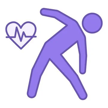 Colored Exercise Icon. Vector Illustration. Man Doing Bends and Heartbeat. .. Illustrazione stock