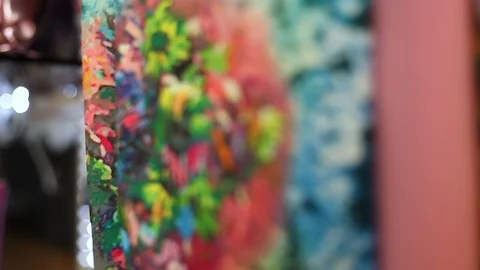 Colored fabrics in the store Stock Footage 114486568