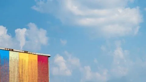The colored facade in front of the blue sky Foto stock