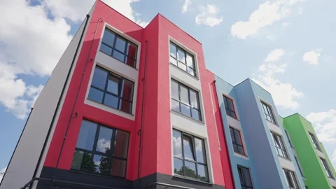 Colored facade of a modern high-rise building Stock Footage 245423635
