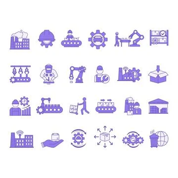 Colored Factory Icon Set. Vector Icons: Production, Industry, Product, Mach.. Stock Illustration
