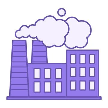 Colored Factory Icon. Vector Illustration. Building with Smoke Emitting fro.. Stock Illustration