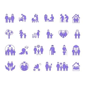 Colored Family Icon Set. Vector Illustrations Parents, Mother, Father, Chil.. Stock Illustration