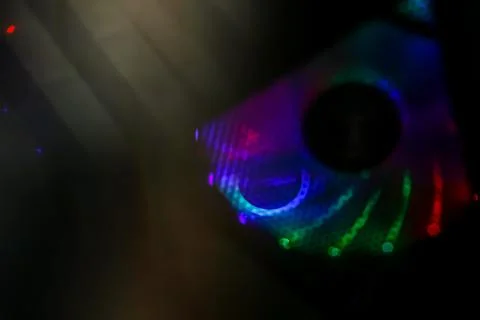 Colored fan cooler computer, abstract bright background, wallpaper. Blurred Stock Illustration