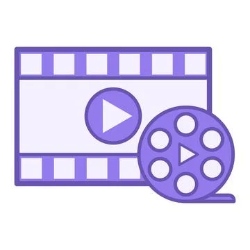 Colored Film Icon. Vector Icon. Film strip, Play buttons, and Film reel. Co.. Stock Illustration