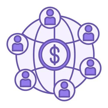 Colored Financial Network Icon. Vector Illustration. Earth, People, and Dol.. Stock Illustration