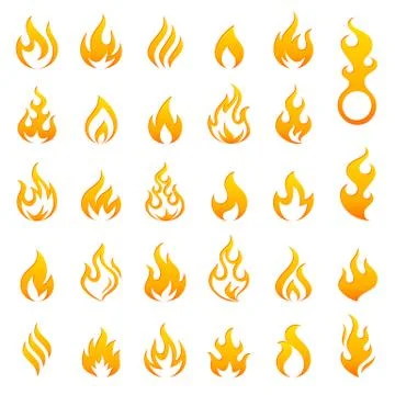 Colored Fire and Flames vector icon set Stock Illustration