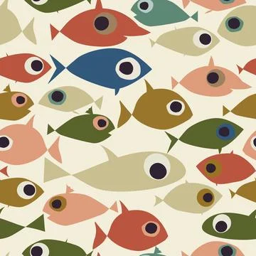 Colored fish pattern, childlike drawing vector illustration Illustrazione stock