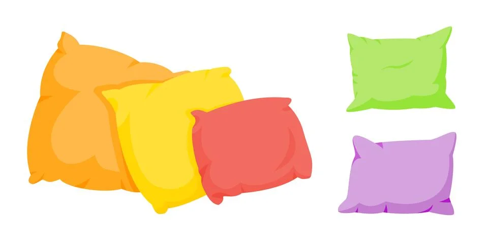 Colored Five soft pillow flat cartoon set vector Ilustración de archivo