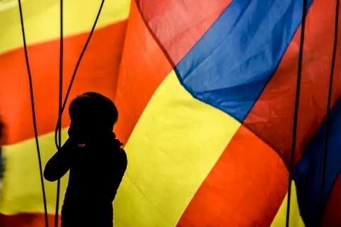 Colored flags in Barcelona Stock Photos