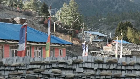 Colored flags in the mountains of Nepal. Stock Footage 144862910