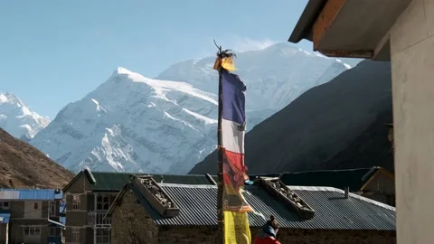 Colored flags in the mountains of Nepal. Stock Footage 144862977