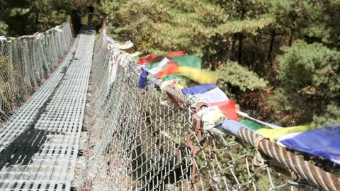 Colored flags in the mountains of Nepal. Stock Footage 144863351